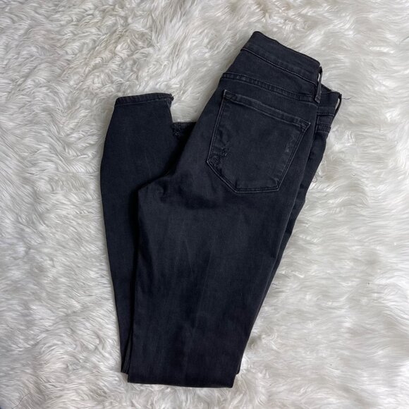 FRAME Le Skinny de Jeanne Jeans Le Color Rip Film Noir Mid Rise Distressed 28.5" - Picture 3 of 14